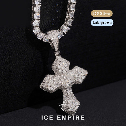 Iced Out Cross Gold Plated Lab Grown Diamond Pendant