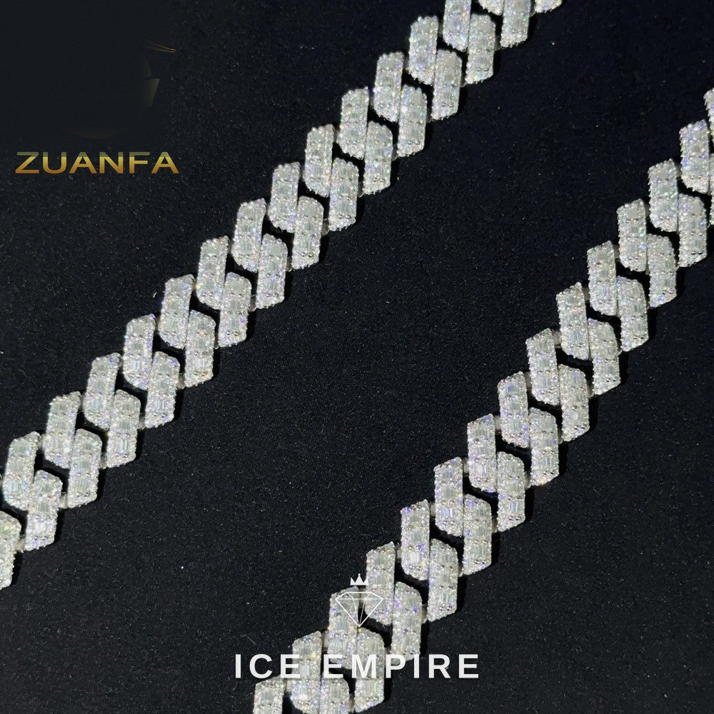 Iced Out Baguette Rose Gold Plated Moissanite Cuban Chain