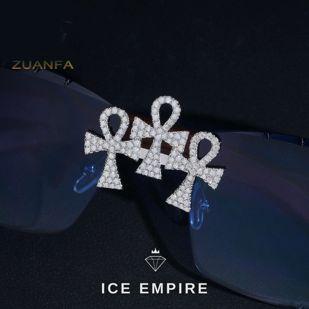 Iced Out Cross 925 Silver Glasses