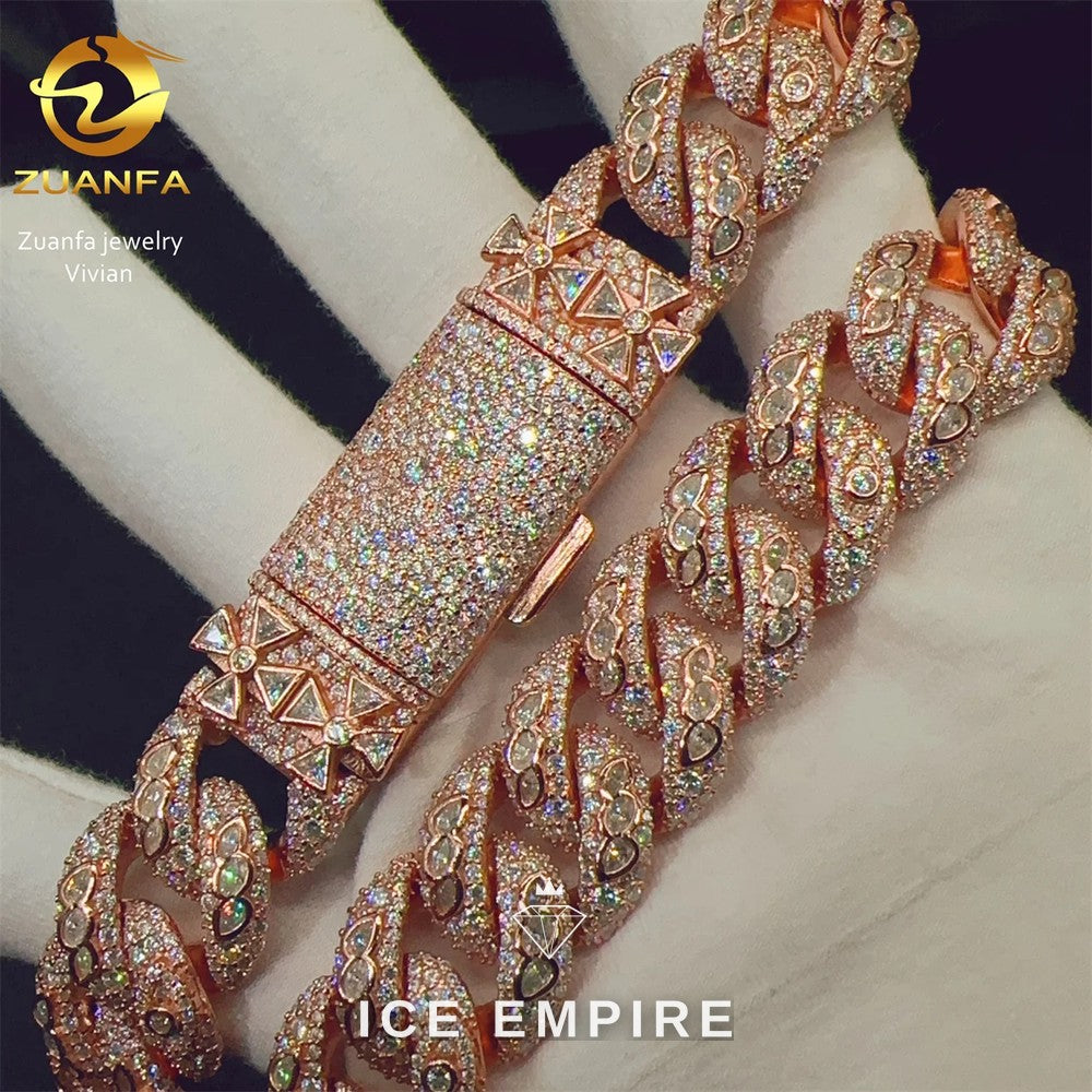 Iced Out Rose Gold Plated Moissanite Cuban Chain