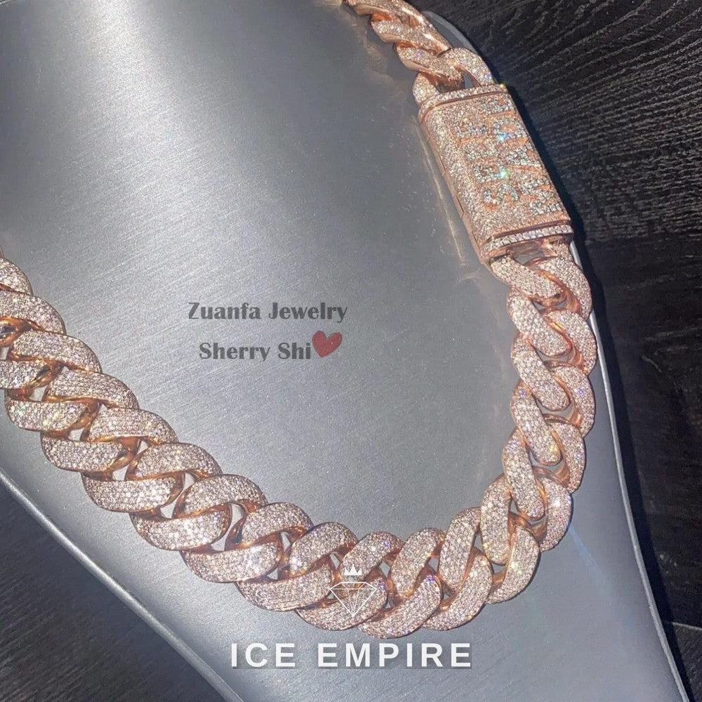 Iced Out Rose Gold Moissanite Cuban Chain