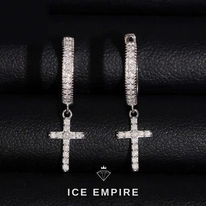 Iced Out Cross 14K Gold Moissanite Stud Earrings