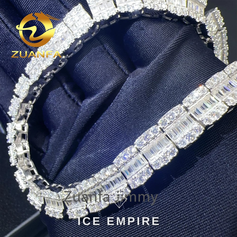 Iced Out Baguette Rose Gold Plated Moissanite Cuban Chain