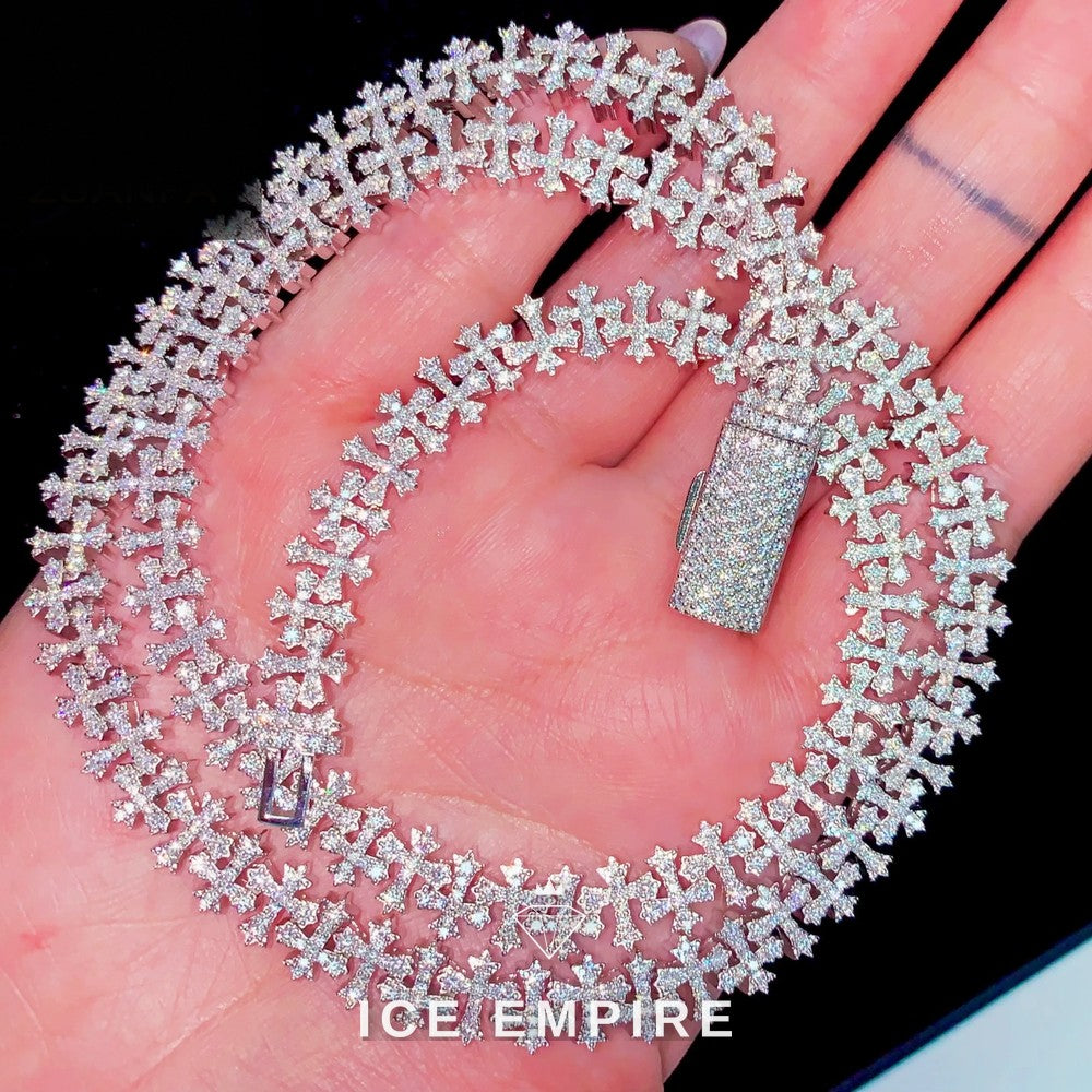 Iced Out Cross Rose Gold Plated Moissanite Cuban Chain