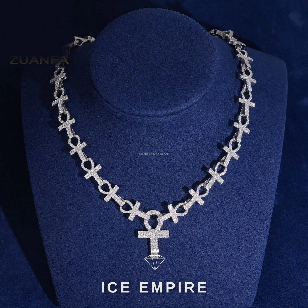 Iced Out Cross 925 Silver Moissanite Cuban Chain