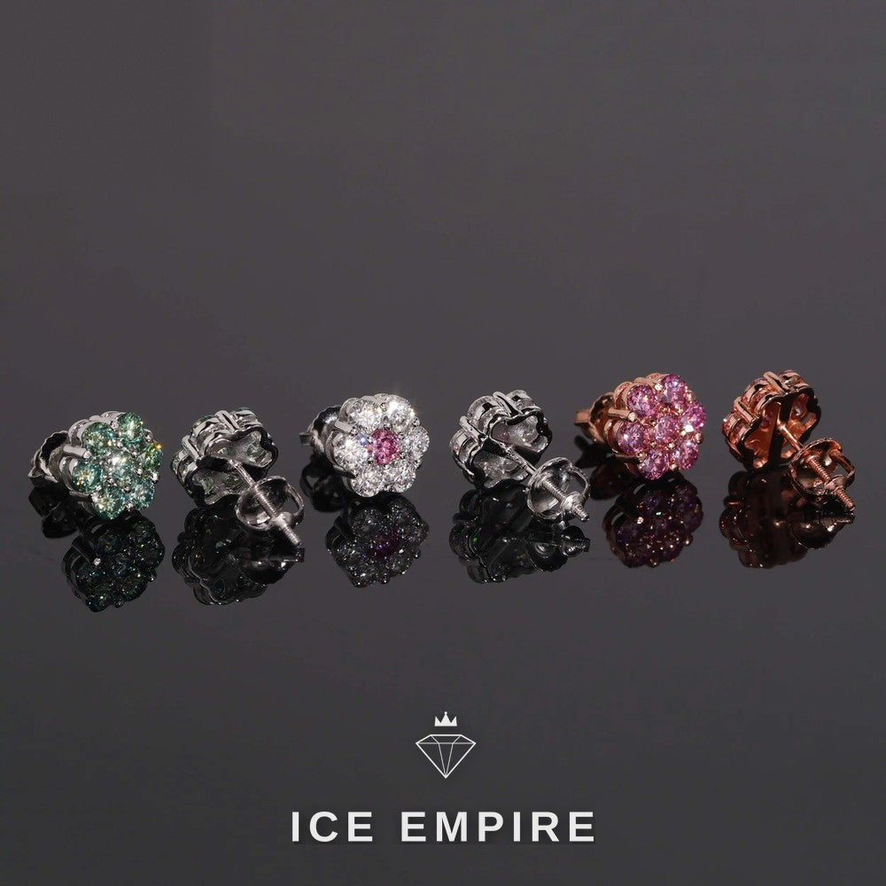 Iced Out Cluster 925 Silver Moissanite Stud Earrings