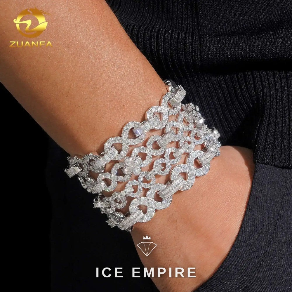 Iced Out Baguette 925 Silver Moissanite Cuban Chain