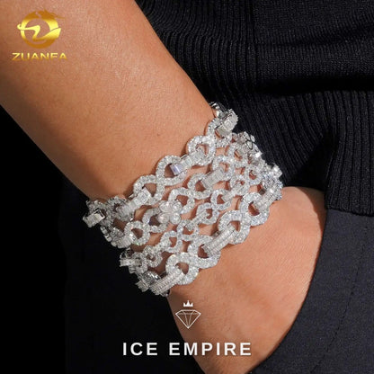 Iced Out Baguette 925 Silver Moissanite Cuban Chain