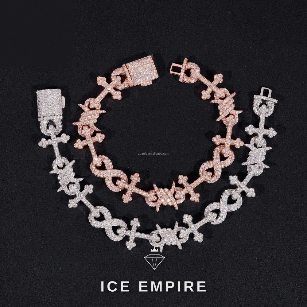 Iced Out Cross 925 Silver Moissanite Cuban Chain