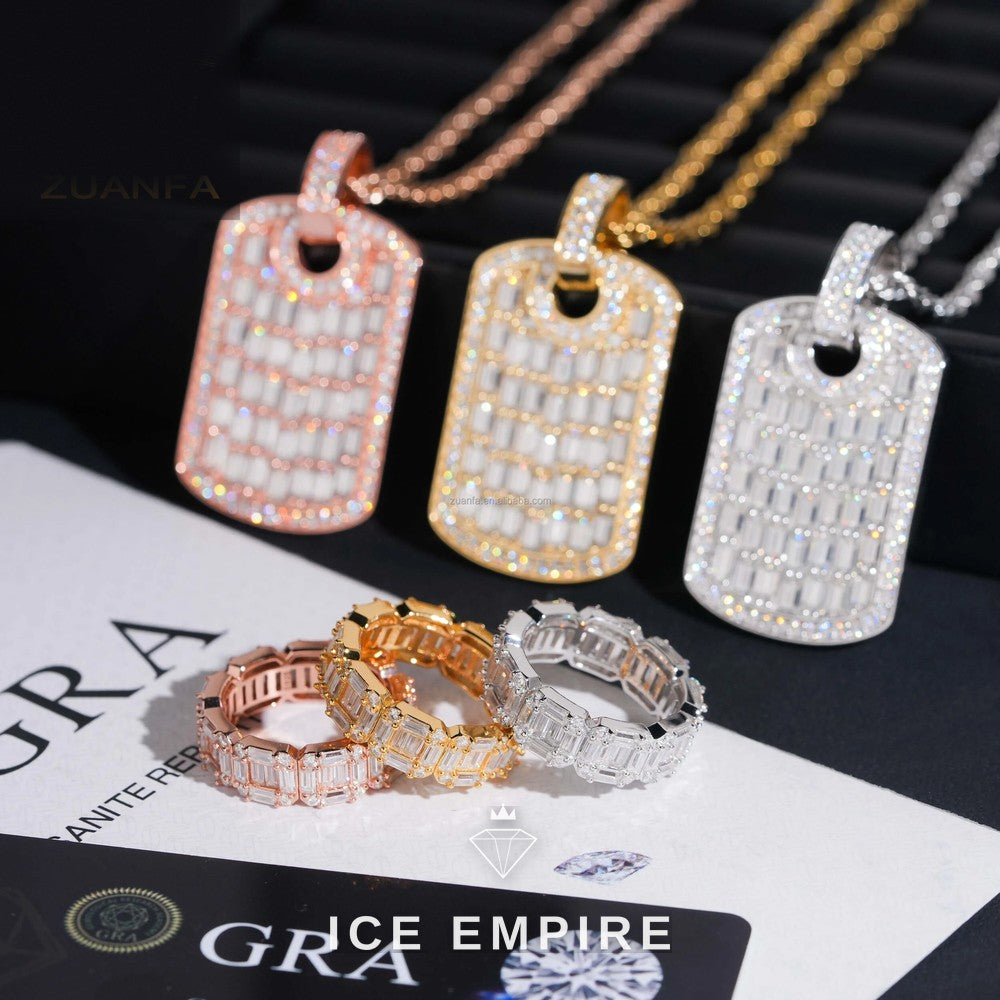 Iced Out Baguette 925 Silver Moissanite Pendant