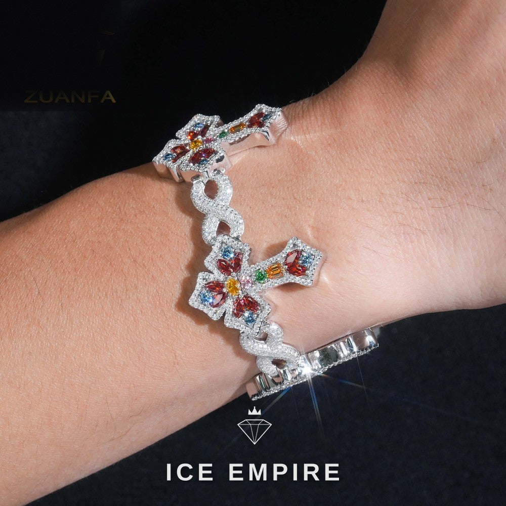 Iced Out Cross 925 Silver Moissanite Cuban Chain