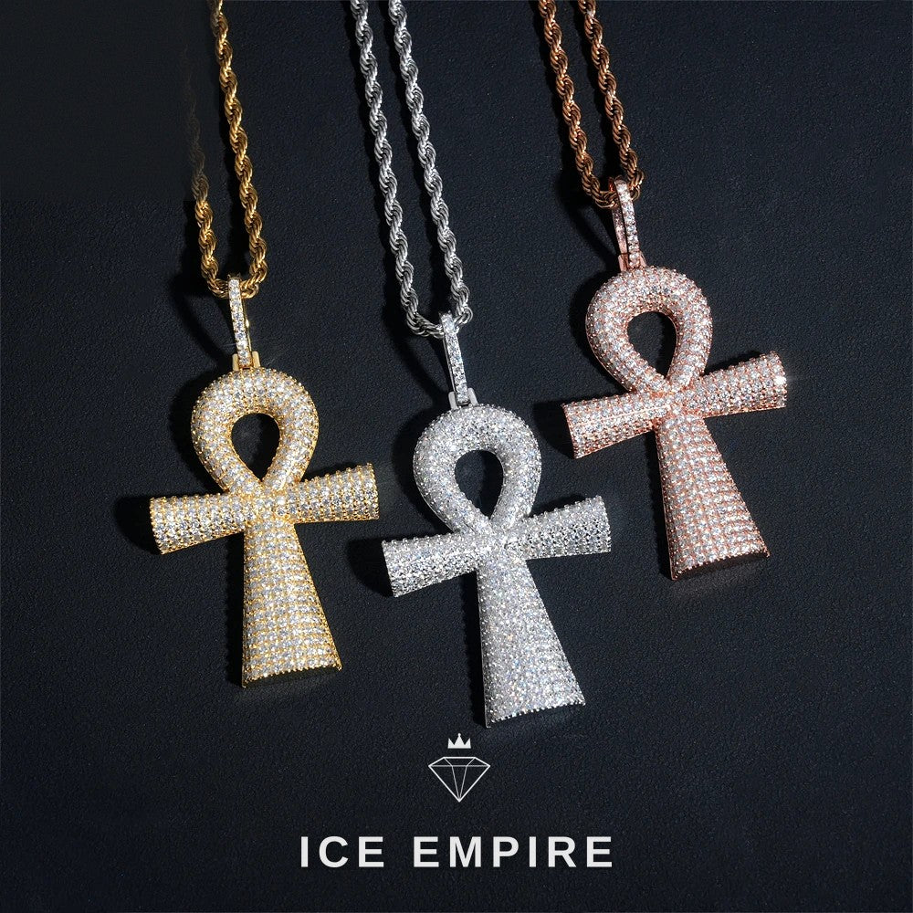 Iced Out Cross Rose Gold Plated Moissanite Pendant