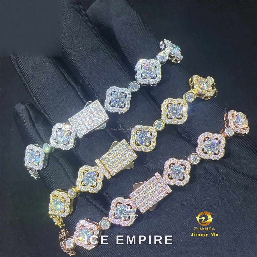 Iced Out Cluster 925 Silver Moissanite Tennis Chain