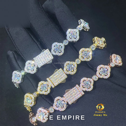 Iced Out Cluster 925 Silver Moissanite Tennis Chain