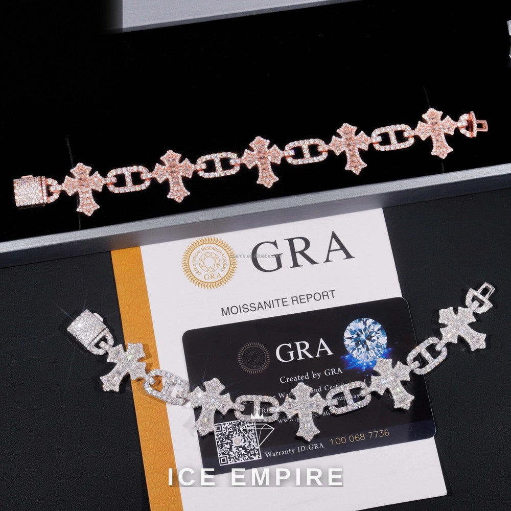 Iced Out Baguette 925 Silver Moissanite Cuban Chain