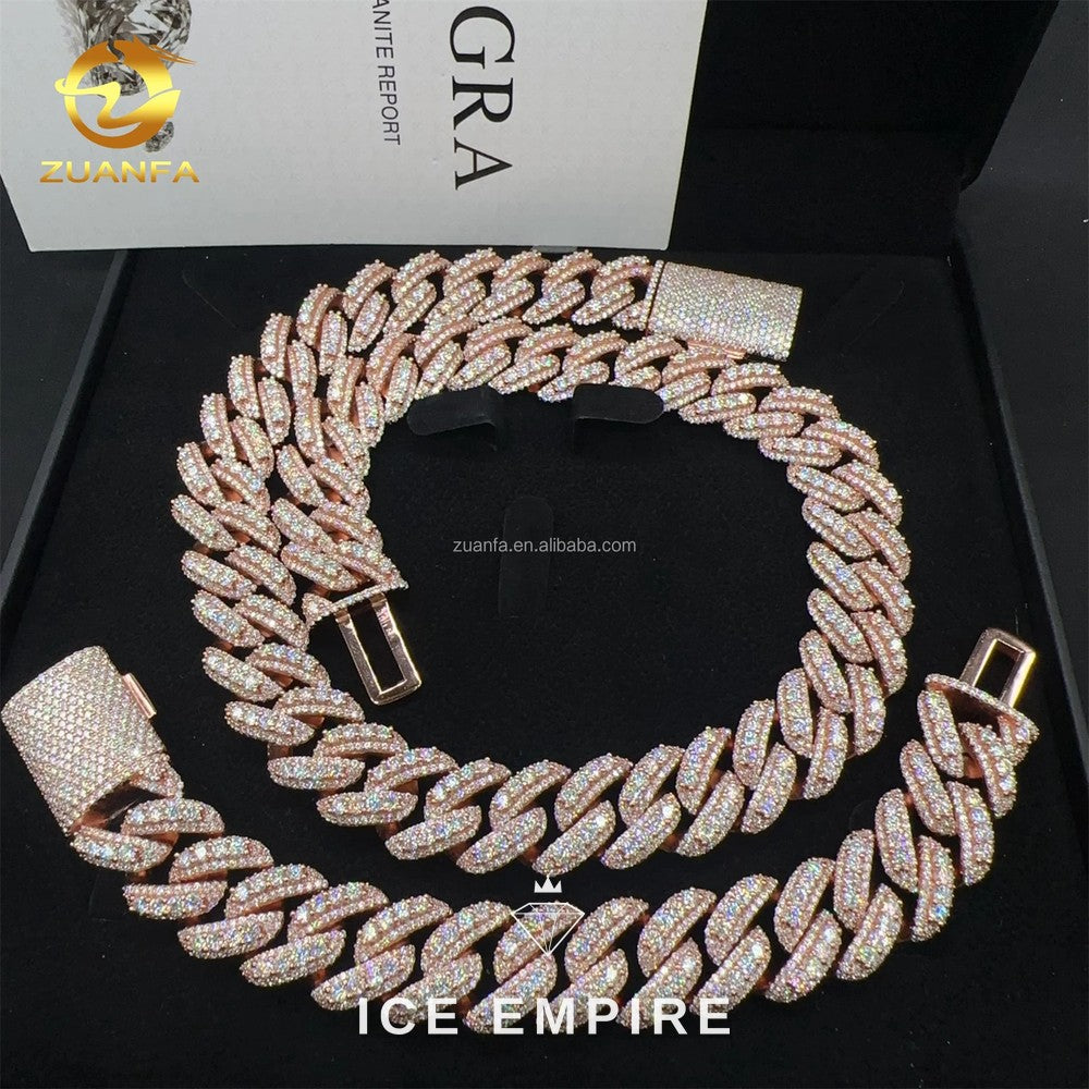 Iced Out Rose Gold Moissanite Cuban Chain