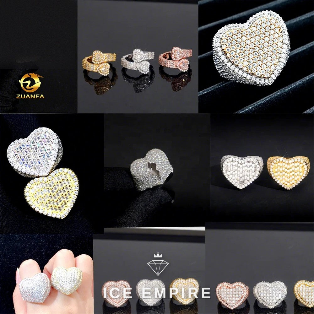 Iced Out Heart 925 Silver Moissanite Ring