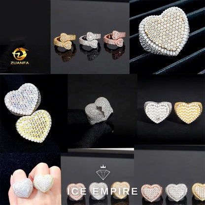 Iced Out Heart 925 Silver Moissanite Ring