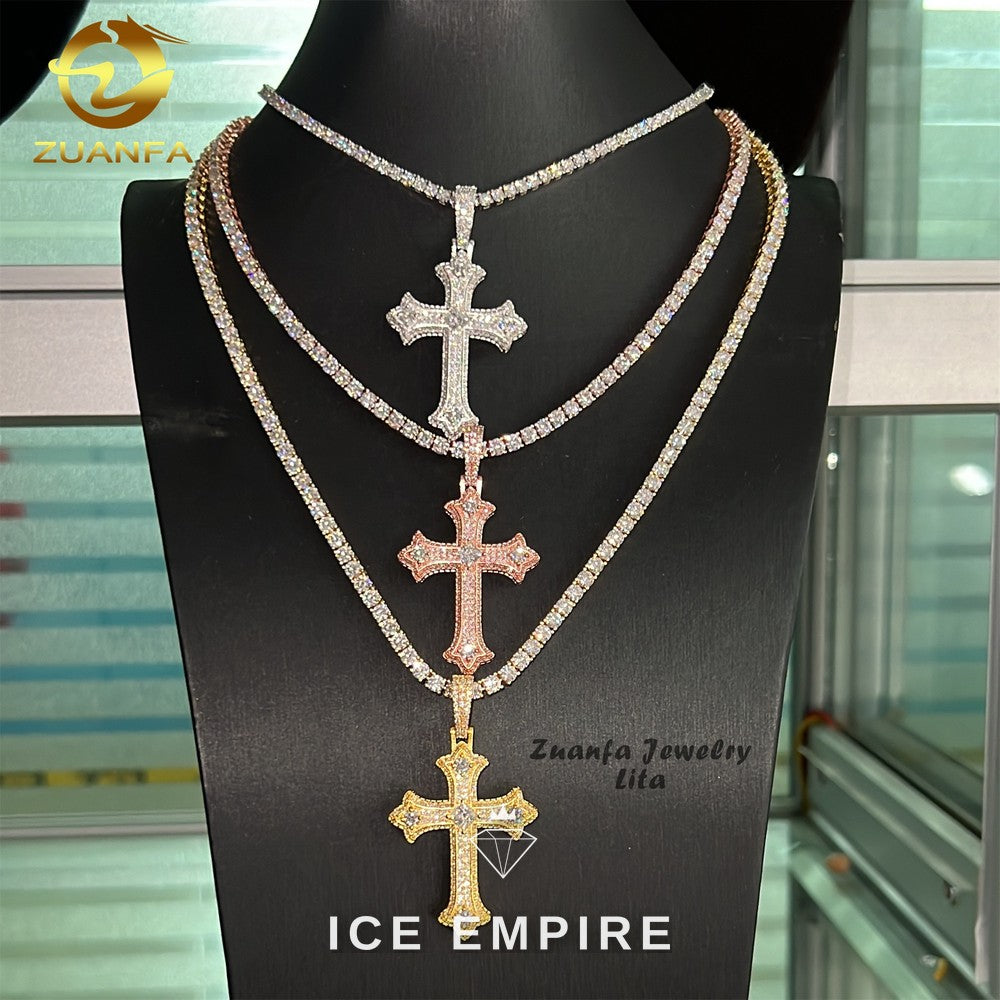 Iced Out Cross Rose Gold Plated Moissanite Pendant