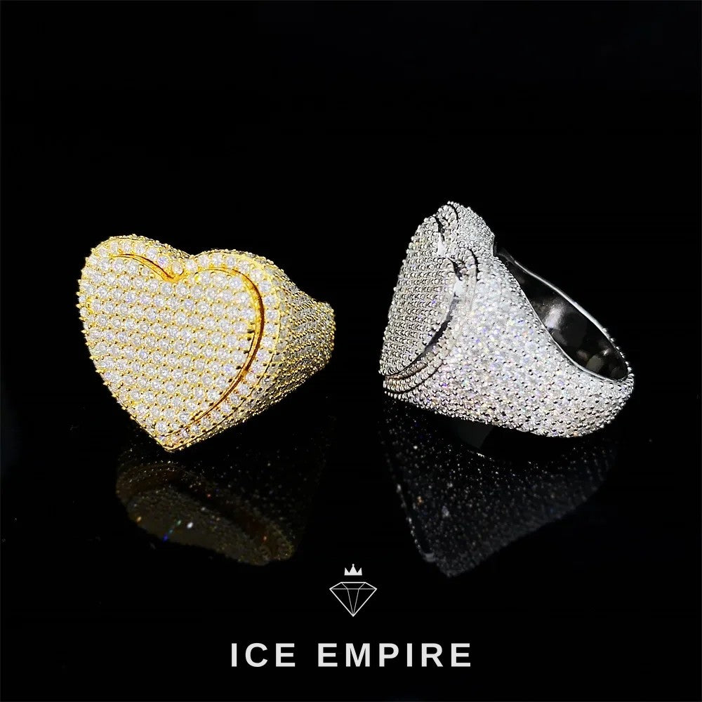 Iced Out Heart Gold Plated Moissanite Ring