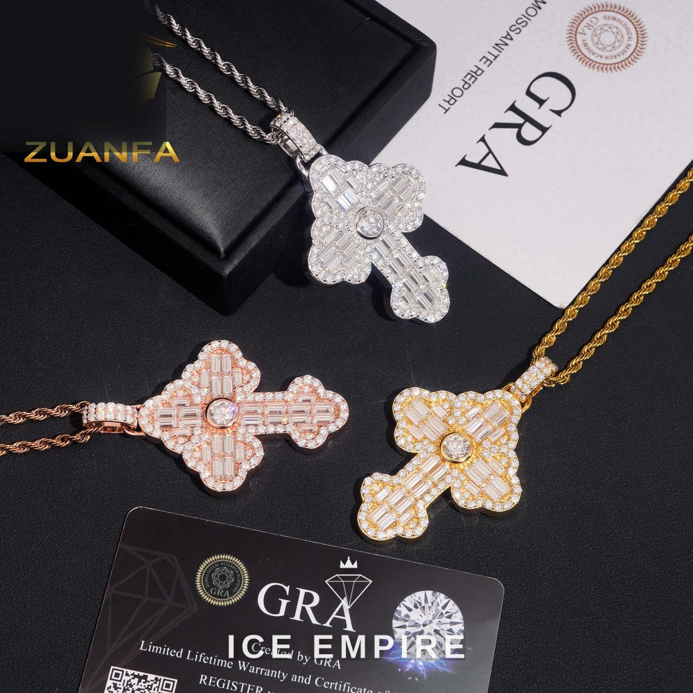 Iced Out Baguette Rose Gold Plated Moissanite Pendant
