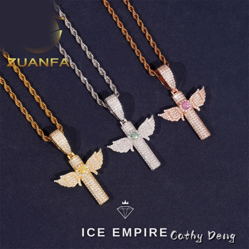 Iced Out Cross Rose Gold Plated Moissanite Pendant