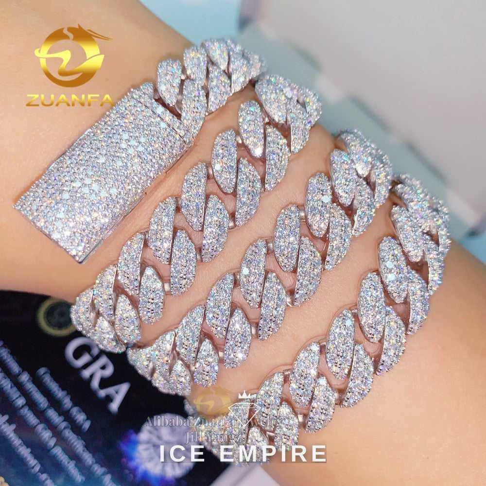 Iced Out 925 Silver Moissanite Cuban Chain