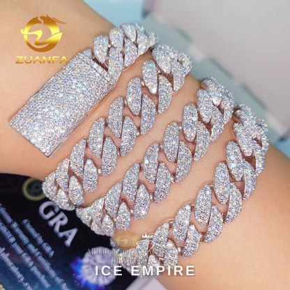 Iced Out 925 Silver Moissanite Cuban Chain