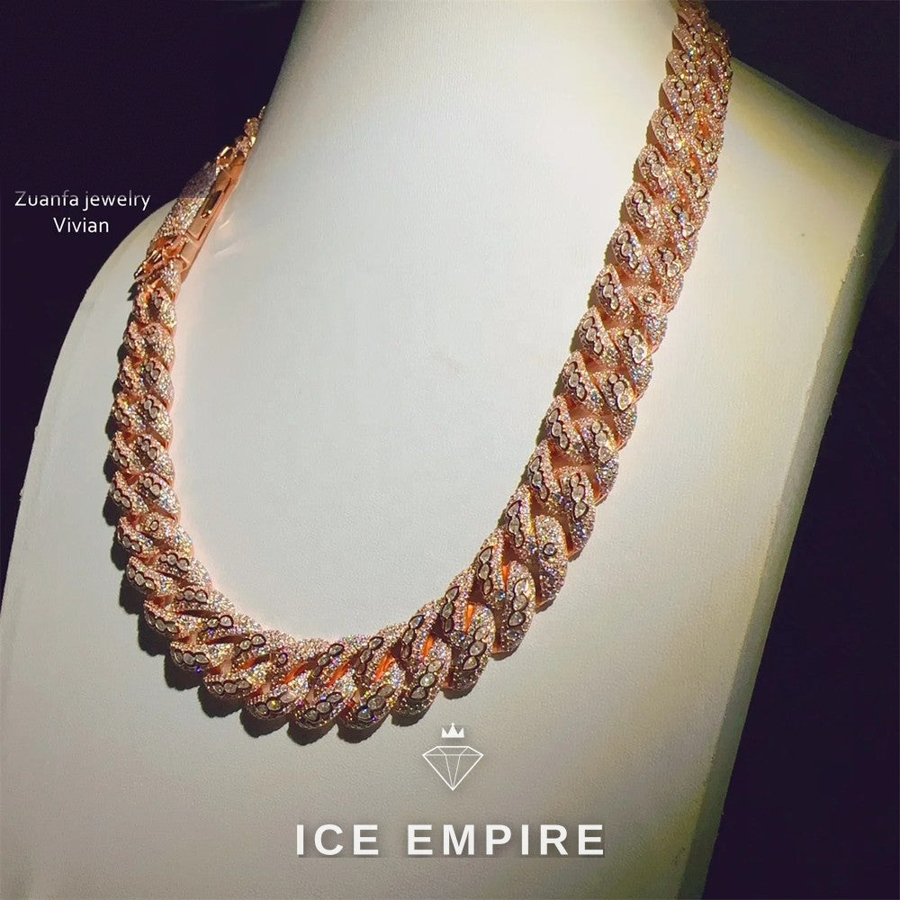 Iced Out Rose Gold Plated Moissanite Cuban Chain