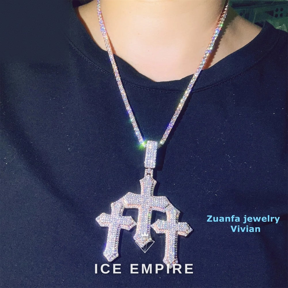 Iced Out Cross 925 Silver Pendant