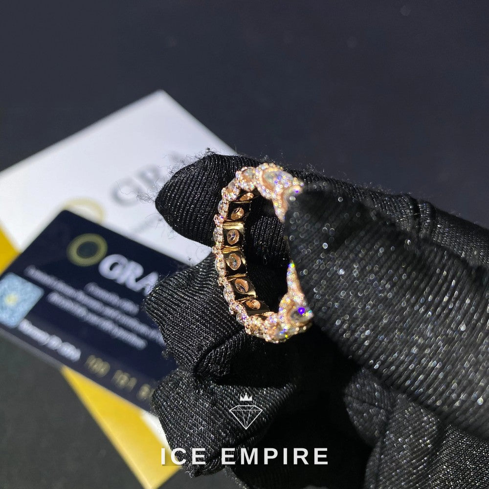 Iced Out Rose Gold Moissanite Ring