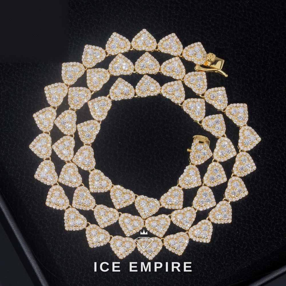 Iced Out Heart Rose Gold Plated Moissanite Cuban Chain