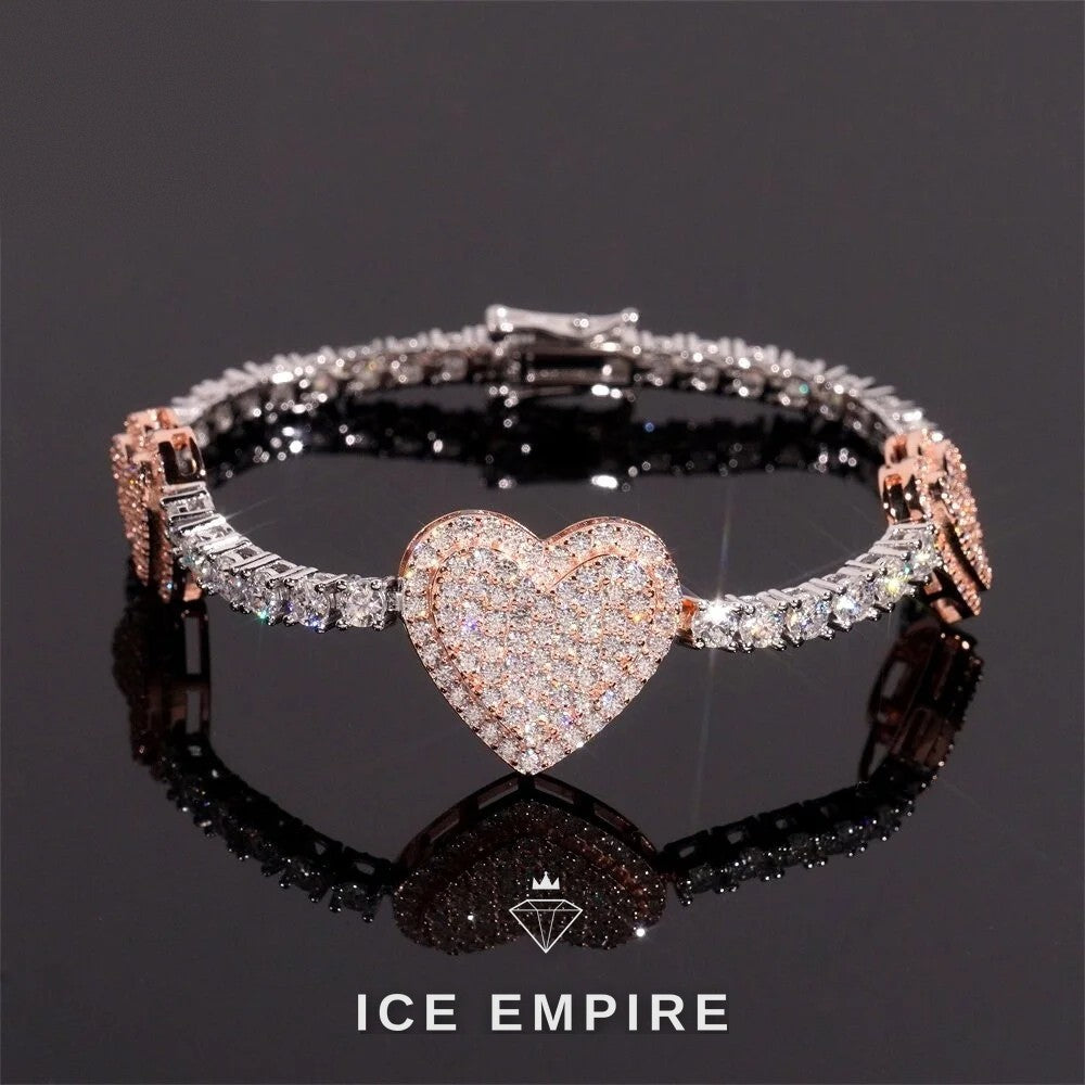Iced Out Heart 925 Silver Moissanite Tennis Chain