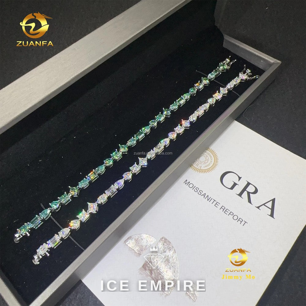 Iced Out Cluster 925 Silver Moissanite Tennis Chain