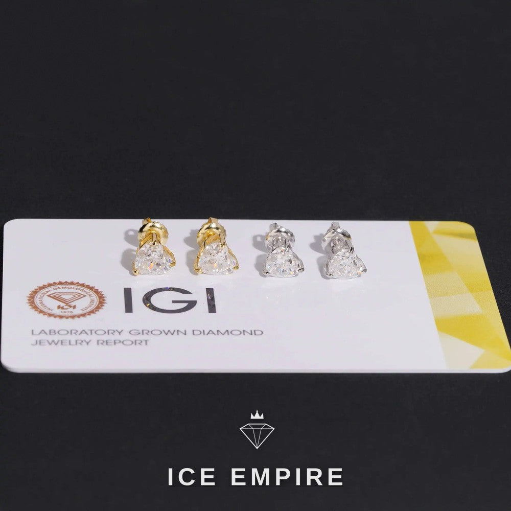 Iced Out Heart 10K Gold Lab Grown Diamond Stud Earrings