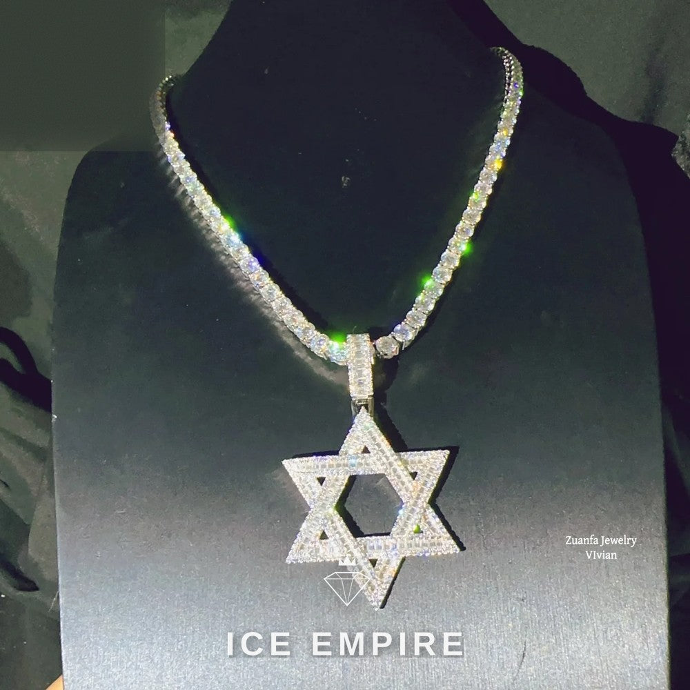 Iced Out Cross 925 Silver Moissanite Tennis Chain