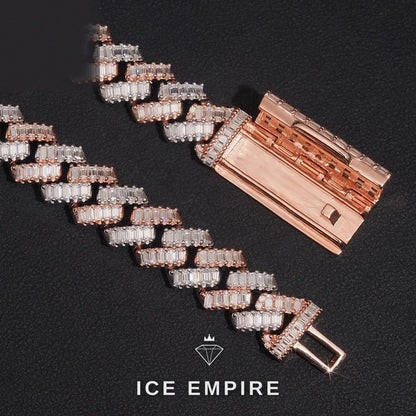 Iced Out Baguette Rose Gold Plated Moissanite Cuban Chain