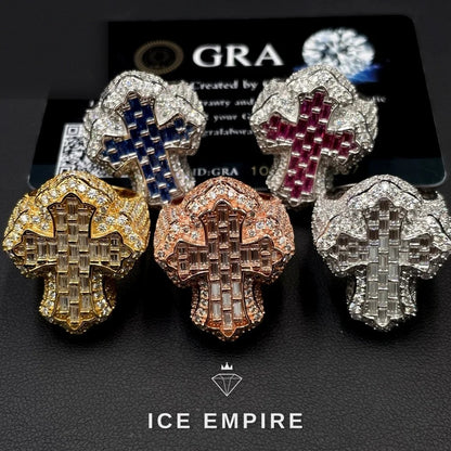 Iced Out Cross 925 Silver Moissanite Ring