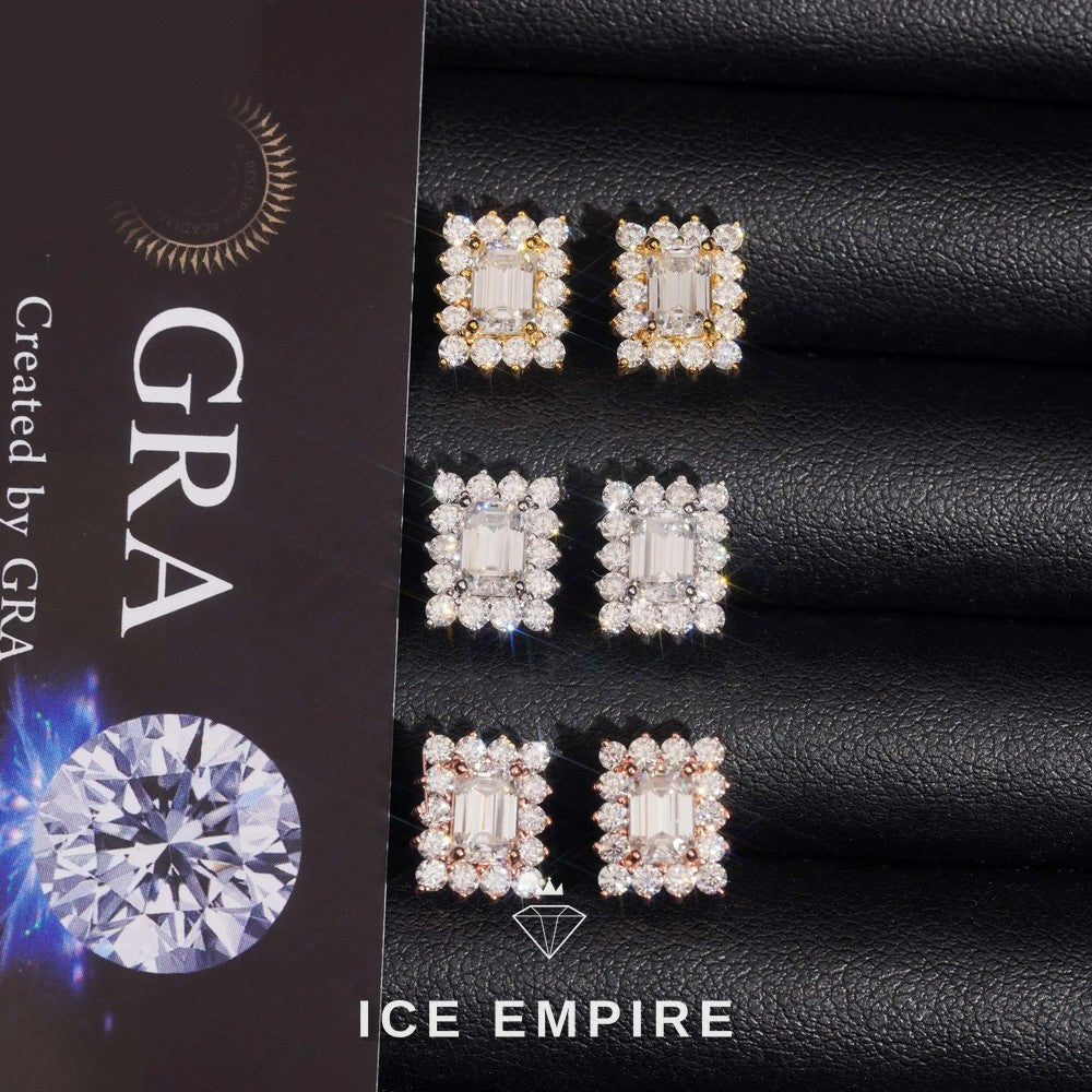 Iced Out Cluster Gold Plated Moissanite Stud Earrings