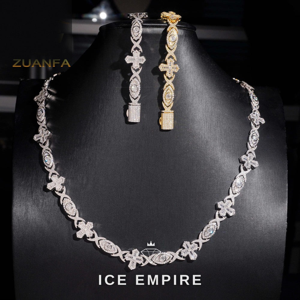 Iced Out Cross Rose Gold Plated Moissanite Cuban Chain