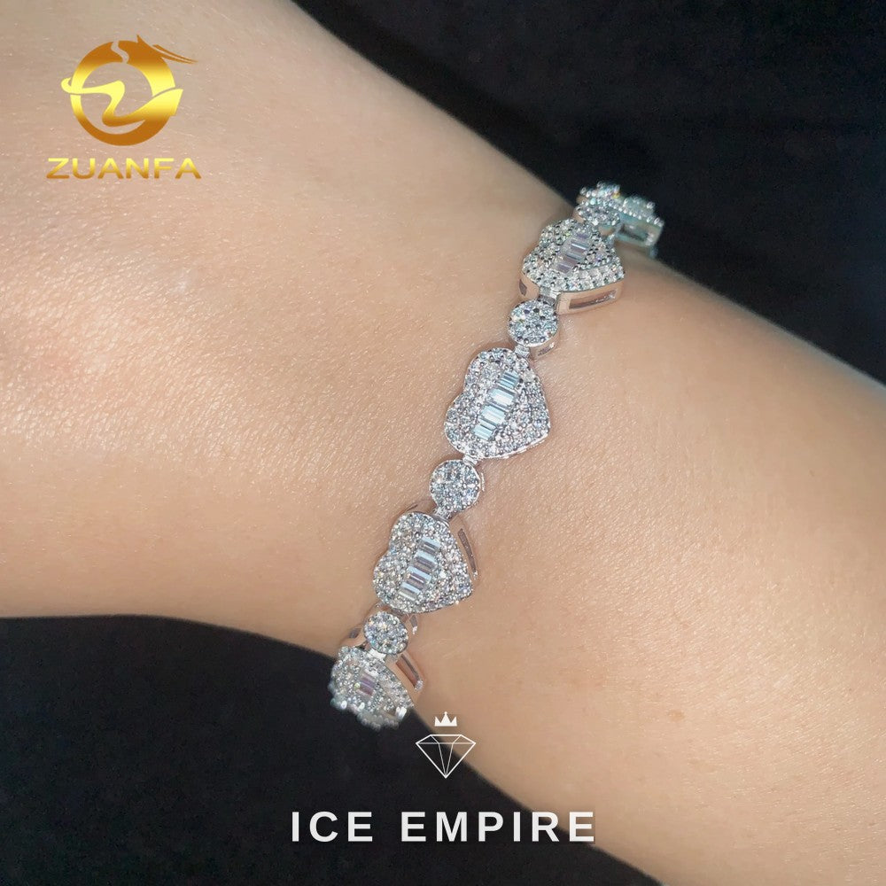 Iced Out Baguette 925 Silver Moissanite Cuban Chain