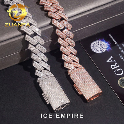 Iced Out Baguette Rose Gold Plated Moissanite Cuban Chain