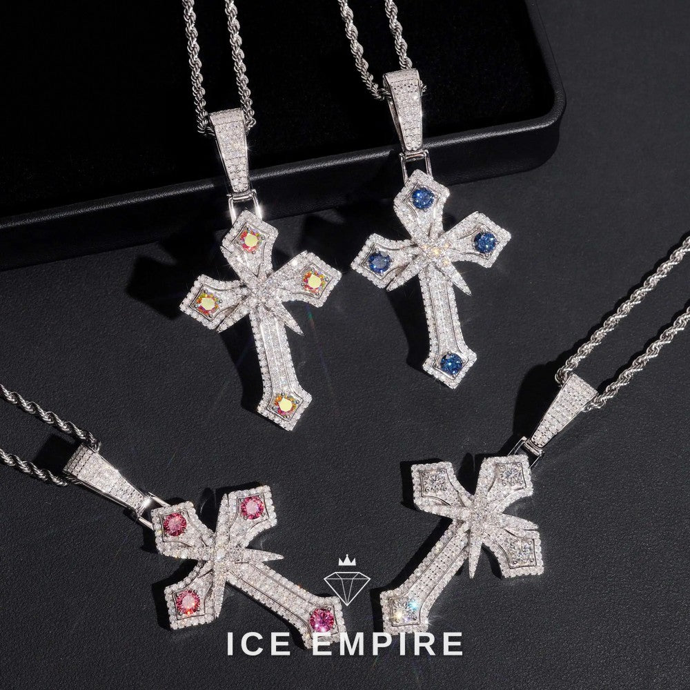 Iced Out Cross Rose Gold Plated Moissanite Pendant