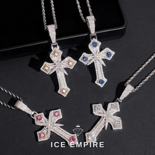 Iced Out Cross Rose Gold Plated Moissanite Pendant