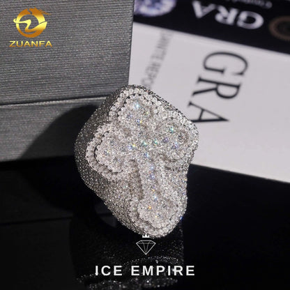 Iced Out Cross Gold Plated Moissanite Ring