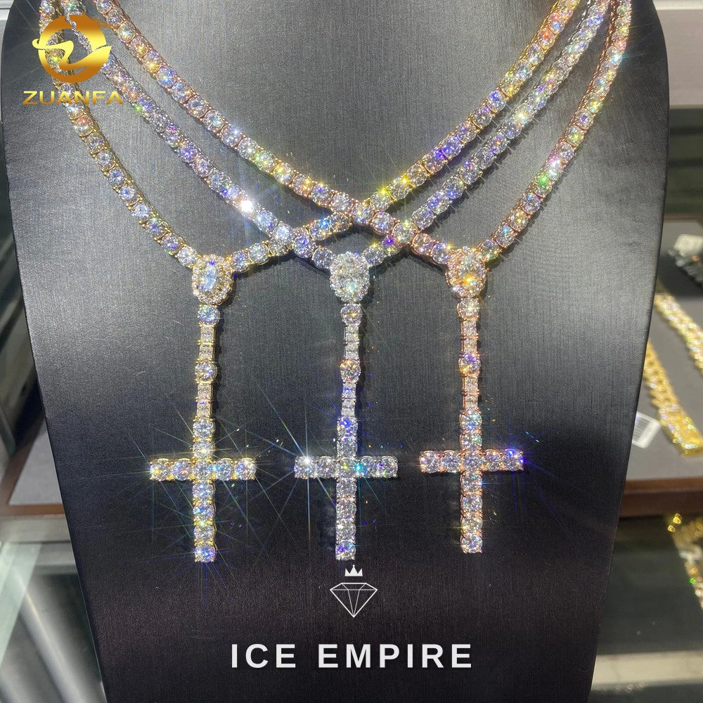 Iced Out Cross Rose Gold Moissanite Cuban Chain