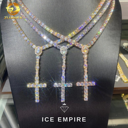Iced Out Cross Rose Gold Moissanite Cuban Chain