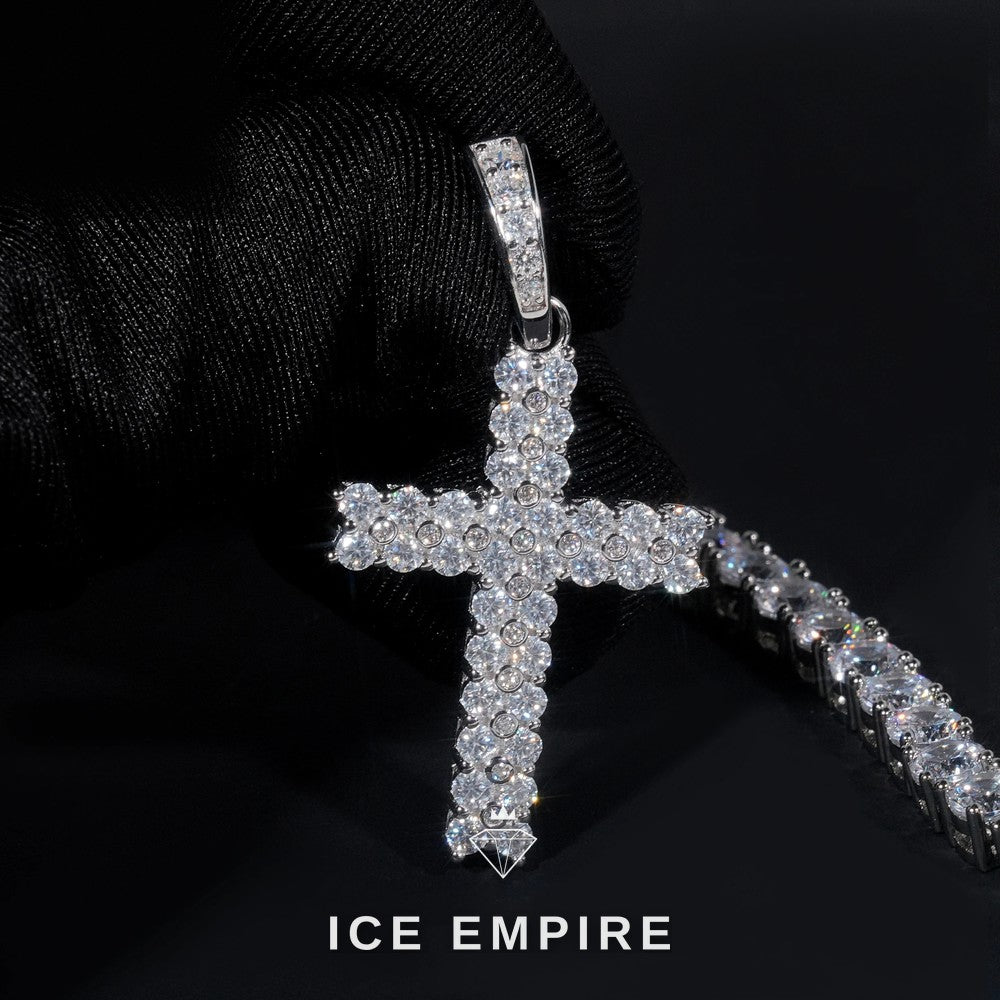 Iced Out Cross 925 Silver Pendant