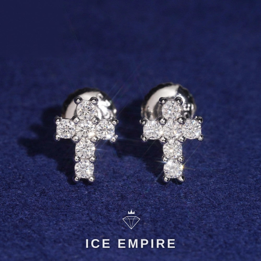 Iced Out Cross Gold Plated Moissanite Earrings