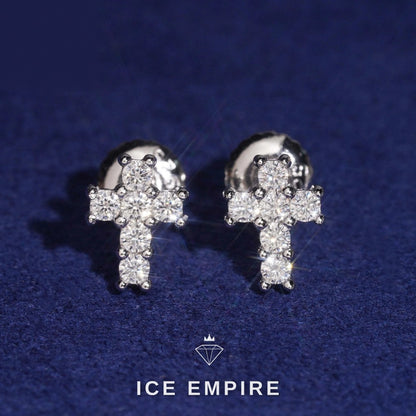 Iced Out Cross Gold Plated Moissanite Earrings